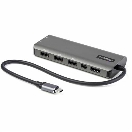 StarTech.com USB C Multiport Adapter - USB-C to HDMI or Mini DisplayPort 4K 60Hz 100W Power Delivery Pass-Through 4-Port 10Gbps USB Hub - USB Type-C Mini Dock - w/ 12" Attached Cable