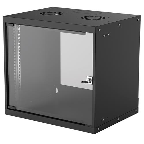 Intellinet 19" Network Cabinet - Wall Mount (Basic) 9U 400mm Deep Black Flatpack Max 50kg Usable Depth 340mm Glass Door Rack Parts for wall installation (eg screws and rawl plugs) not included