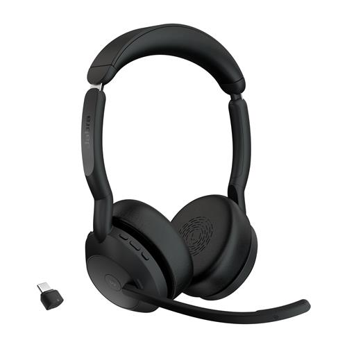 Jabra Evolve2 55 - Link380c MS Stereo. Product type: Headset. Connectivity technology: Wireless Bluetooth. Recommended usage: Office/Call center. Headphone frequency: 20 - 20000 Hz. Wireless range: 30 m. Weight: 130 g