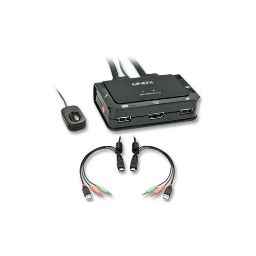 Lindy 2 Port HDMI 4K30 USB 2.0 and Audio Cable KVM Switch