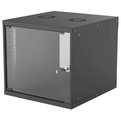 Intellinet 19" Network Cabinet - Wall Mount (Basic) 9U 560mm Deep Black Flatpack Max 50kg Usable Depth 500mm Glass Door 19" Rack Parts for wall installation (eg screws and rawl plugs) not included