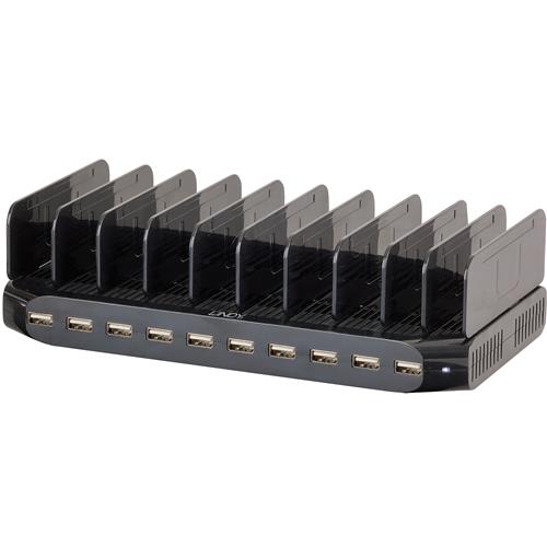 Lindy 96W 10 Port USB Charging Station Freestanding Plastic Black Contact With all USB Type A devices Power