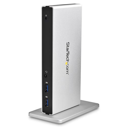 StarTech.com Dual-Monitor USB 3.0 Docking Station with DVI and Vertical Stand Wired USB 3.2 Gen 1 (3.1 Gen 1) Type-B 3.5 mm 101001000 Mbit/s IEEE 802.3 IEEE 802.3ab IEEE 802.3u Black Silver