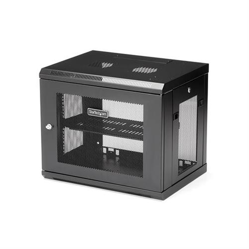StarTech.com 2-Post 9U Wall Mount Network Cabinet with 1U Shelf 19" Wall-Mounted Server Rack for Data / Networking / AV / Electronics / Computer Equipment Small Vented Rack Enclosure